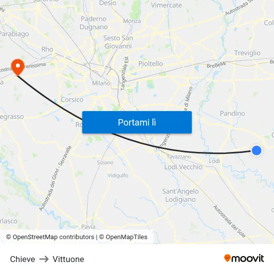 Chieve to Vittuone map