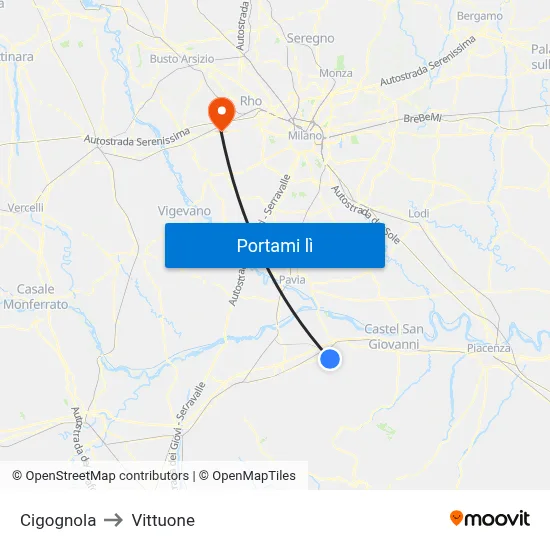 Cigognola to Vittuone map