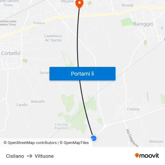 Cisliano to Vittuone map