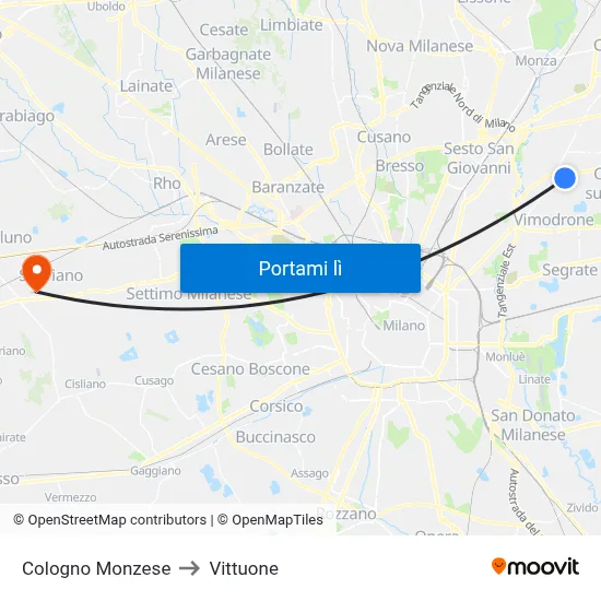 Cologno Monzese to Vittuone map