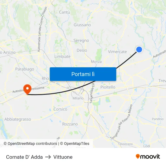 Cornate D' Adda to Vittuone map