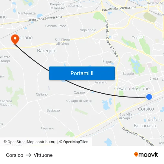 Corsico to Vittuone map