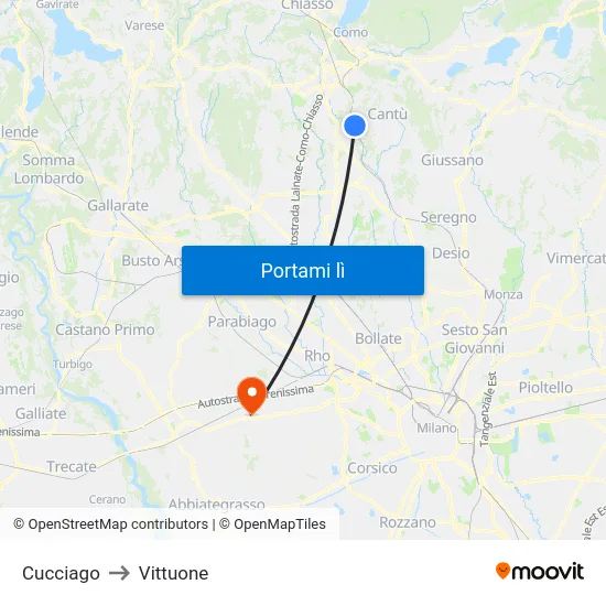 Cucciago to Vittuone map