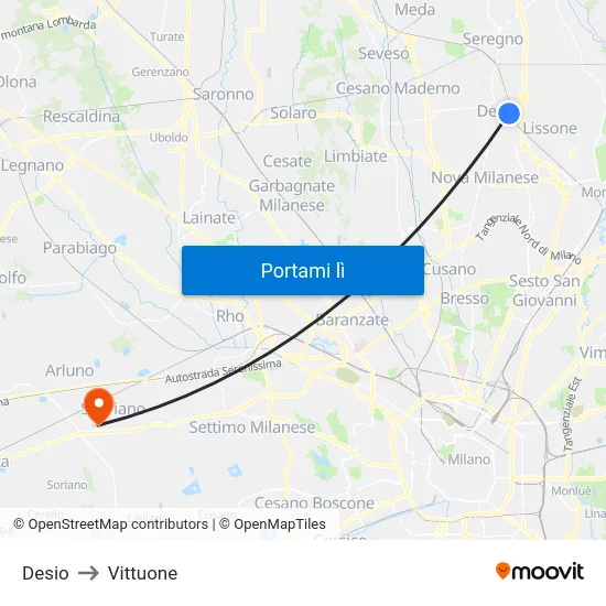 Desio to Vittuone map