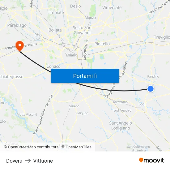 Dovera to Vittuone map