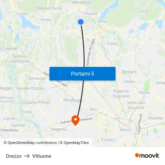 Drezzo to Vittuone map