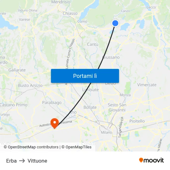 Erba to Vittuone map