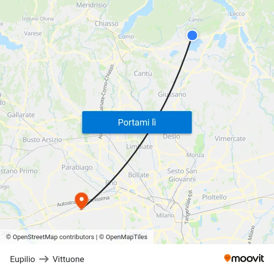 Eupilio to Vittuone map