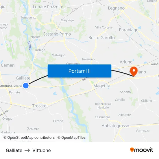 Galliate to Vittuone map