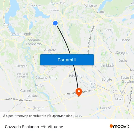 Gazzada Schianno to Vittuone map