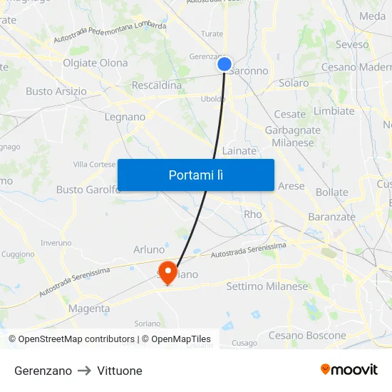 Gerenzano to Vittuone map