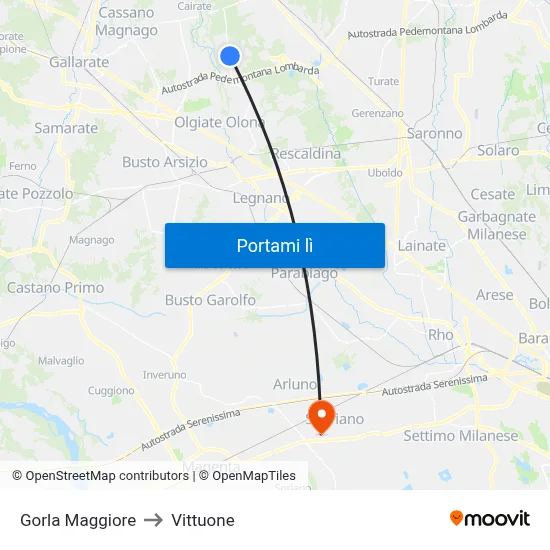 Gorla Maggiore to Vittuone map