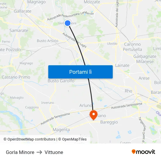 Gorla Minore to Vittuone map