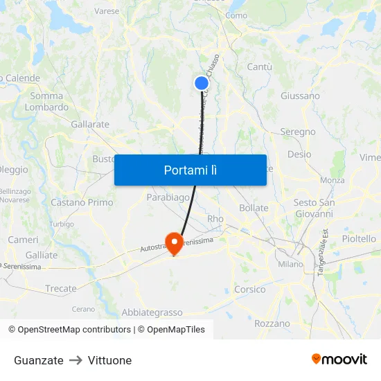 Guanzate to Vittuone map