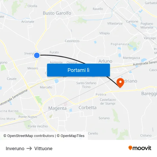 Inveruno to Vittuone map