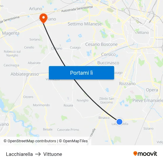 Lacchiarella to Vittuone map