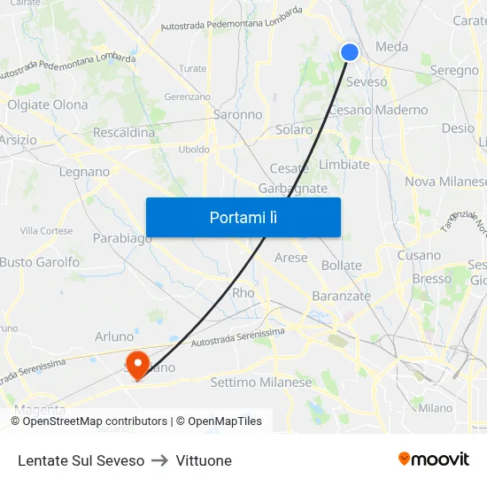Lentate Sul Seveso to Vittuone map