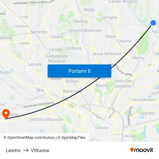 Lesmo to Vittuone map