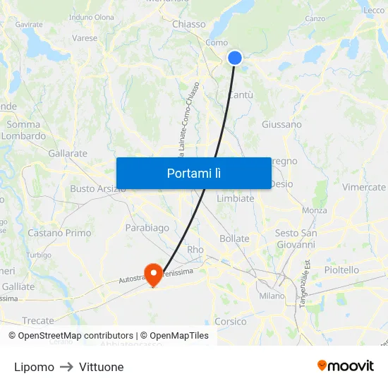 Lipomo to Vittuone map