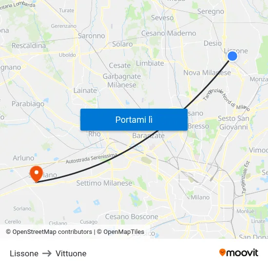 Lissone to Vittuone map