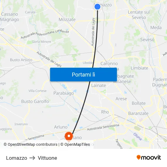 Lomazzo to Vittuone map
