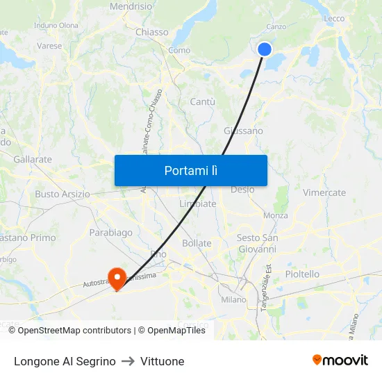 Longone Al Segrino to Vittuone map