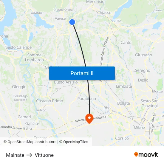 Malnate to Vittuone map