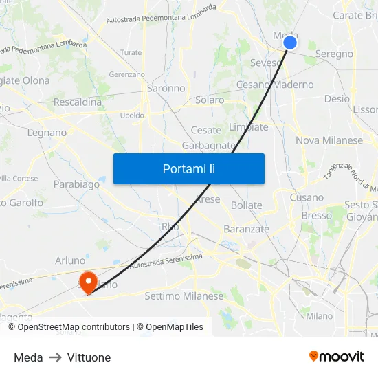Meda to Vittuone map