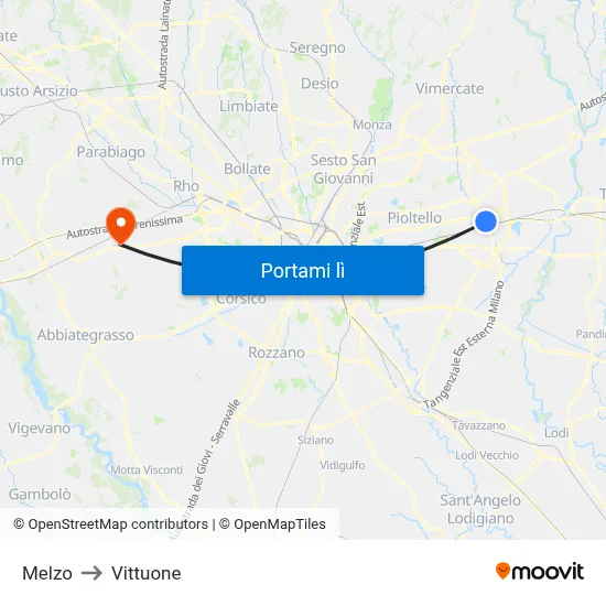 Melzo to Vittuone map