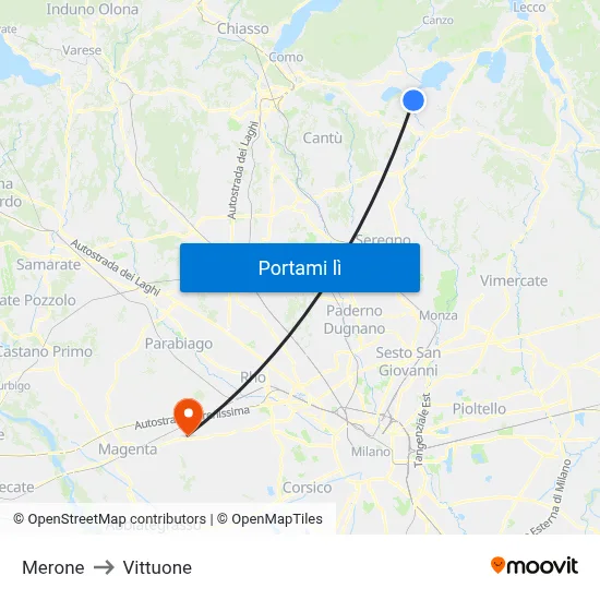 Merone to Vittuone map