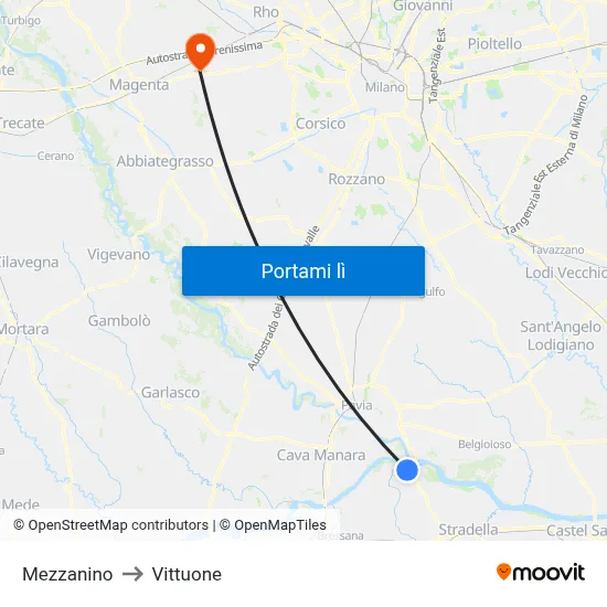 Mezzanino to Vittuone map