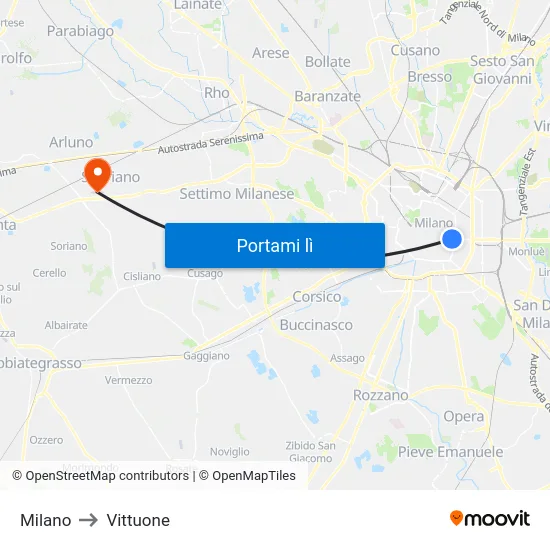 Milano to Vittuone map