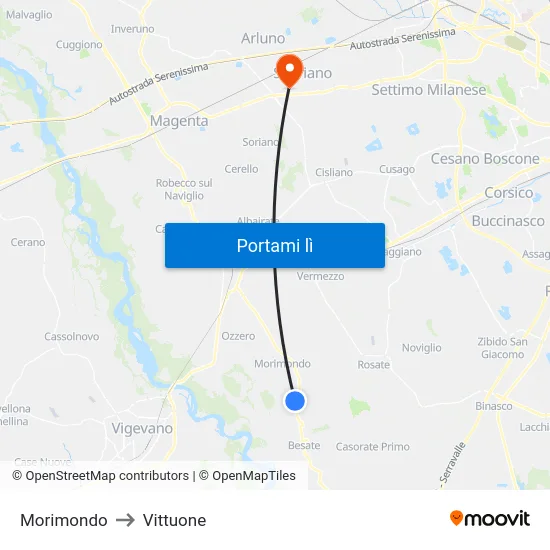 Morimondo to Vittuone map