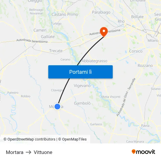 Mortara to Vittuone map