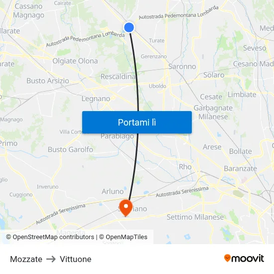 Mozzate to Vittuone map