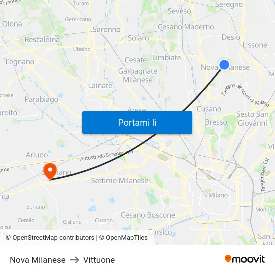 Nova Milanese to Vittuone map