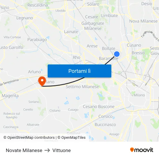 Novate Milanese to Vittuone map