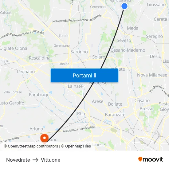 Novedrate to Vittuone map