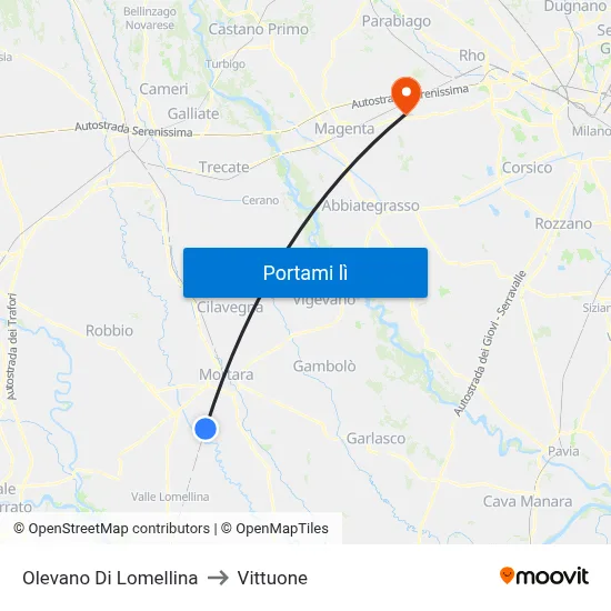 Olevano Di Lomellina to Vittuone map