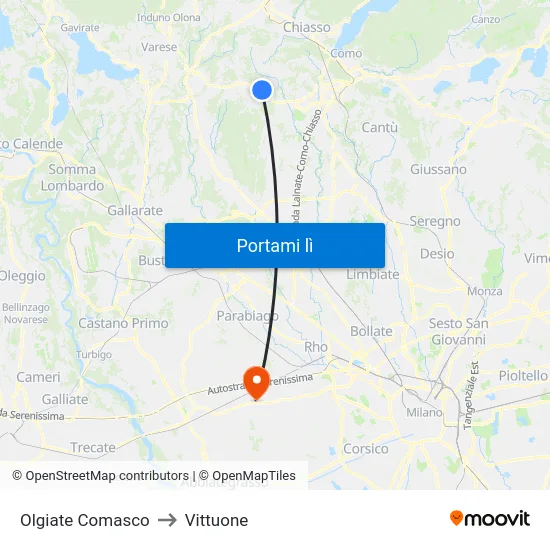 Olgiate Comasco to Vittuone map