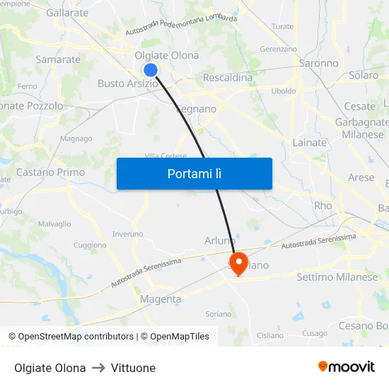 Olgiate Olona to Vittuone map
