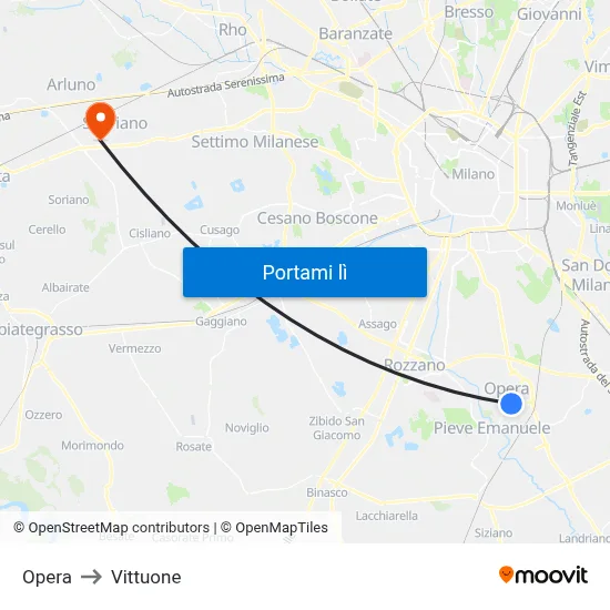 Opera to Vittuone map