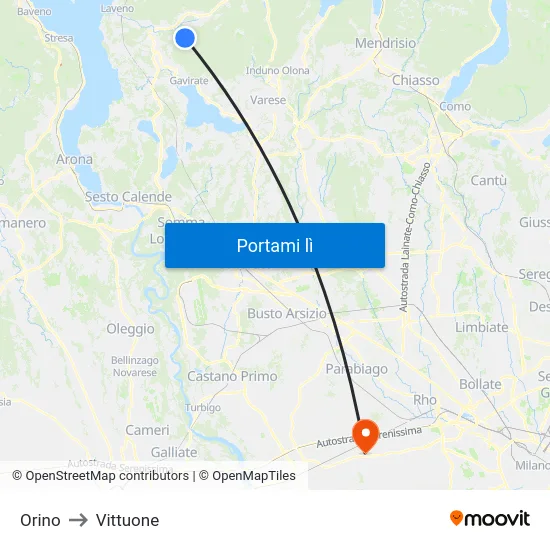 Orino to Vittuone map