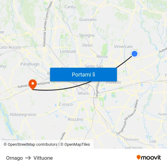Ornago to Vittuone map