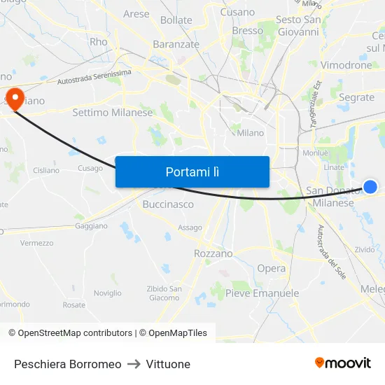 Peschiera Borromeo to Vittuone map