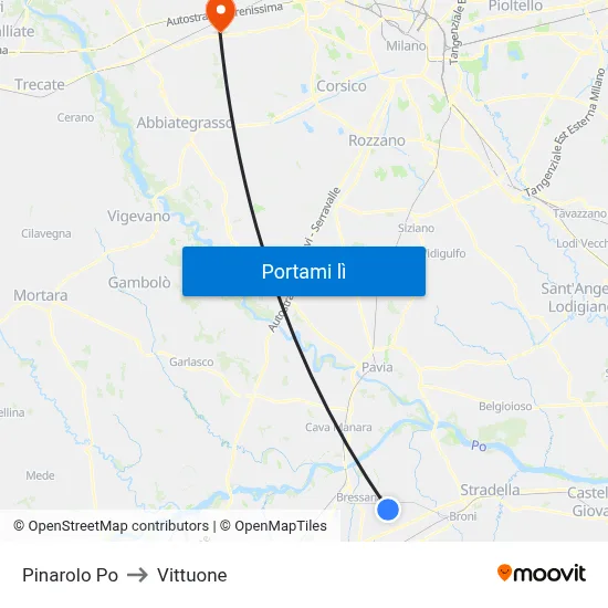 Pinarolo Po to Vittuone map