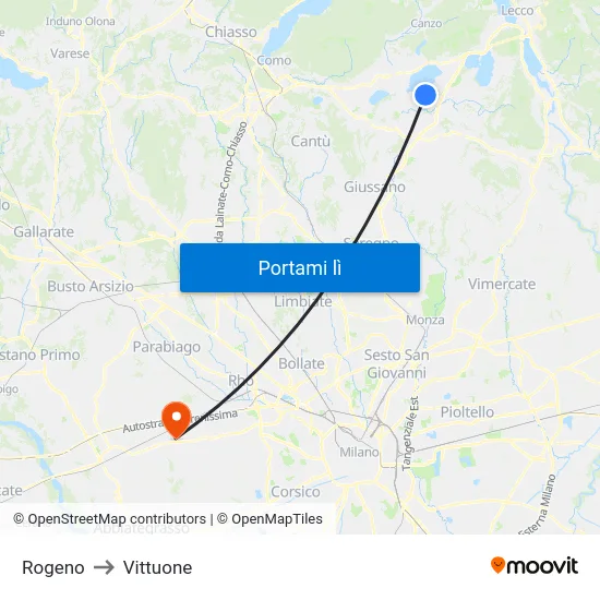 Rogeno to Vittuone map