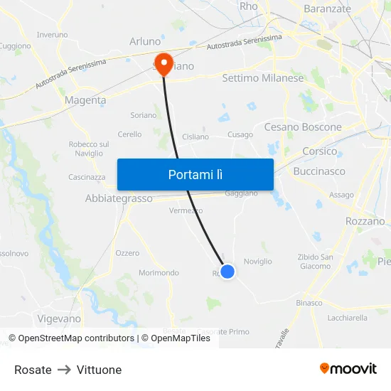 Rosate to Vittuone map