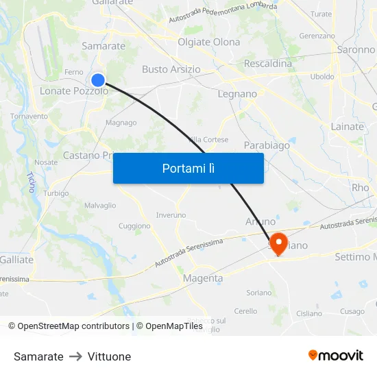 Samarate to Vittuone map