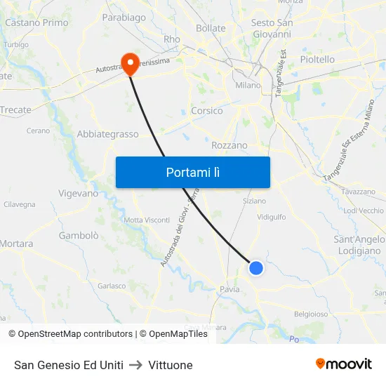 San Genesio Ed Uniti to Vittuone map